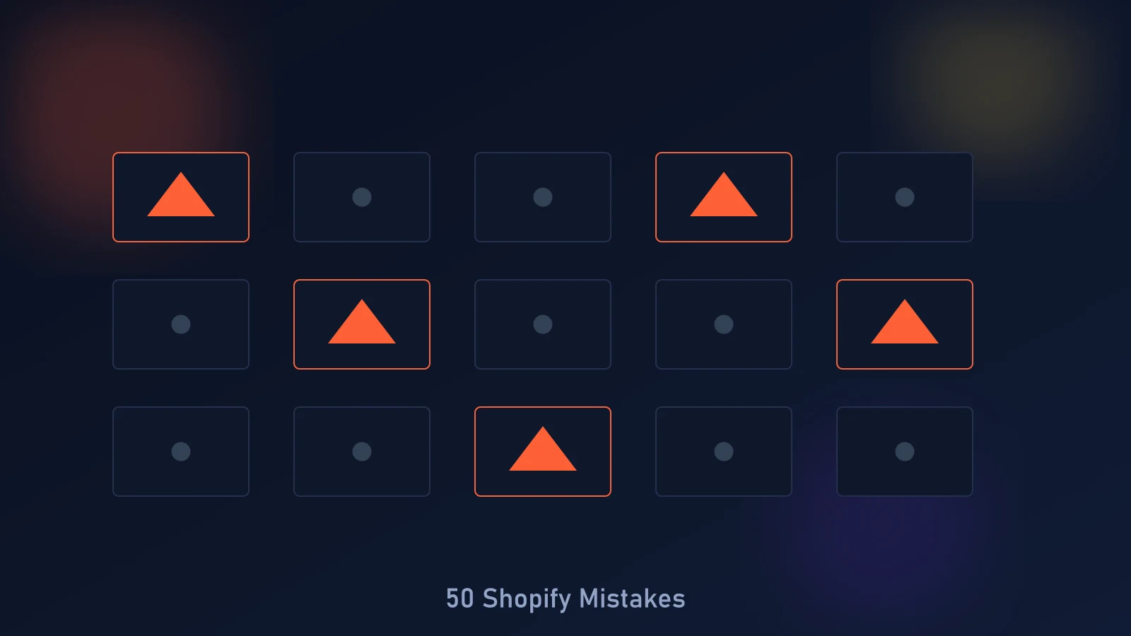 50 Shopify mistakes that cost sales, grouped by funnel stage — homepage, product pages, cart, checkout, mobile, and speed