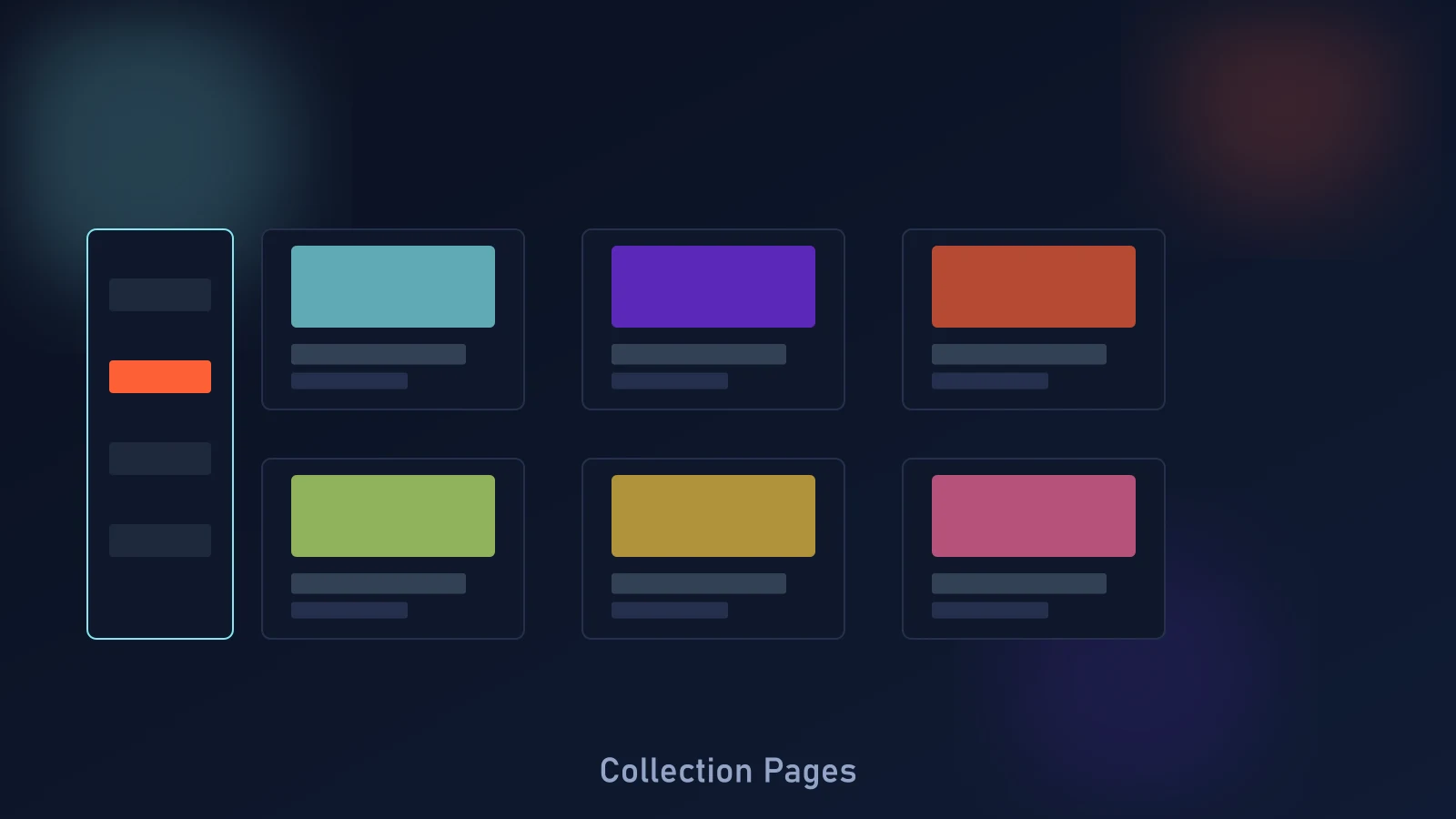 Shopify collection page diagram showing filter panel, sort dropdown, and merchandised product grid with pinned and automated positions