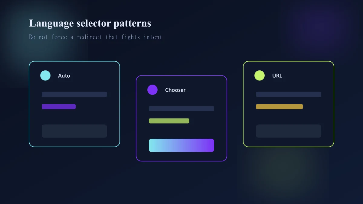 Language switcher patterns including separate language currency and combined country controls