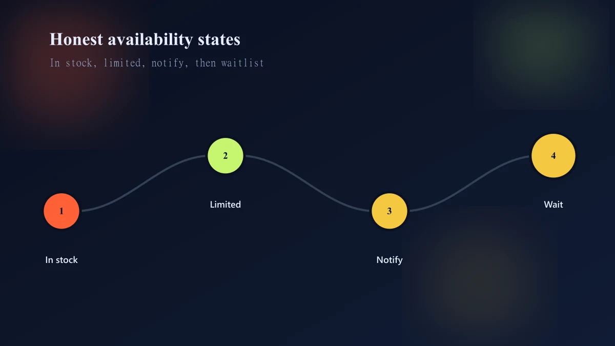 Low-stock journey from accurate inventory through threshold display notify and purchase
