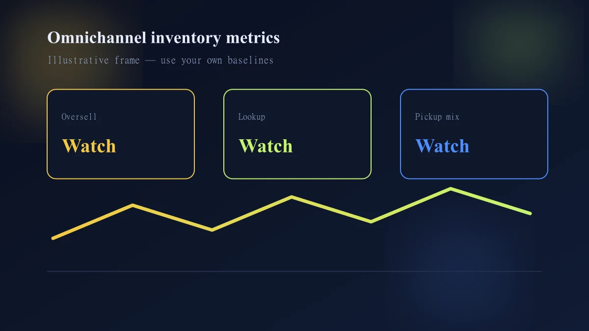 Omnichannel inventory metrics including oversell cancels location views and endless-aisle SLA