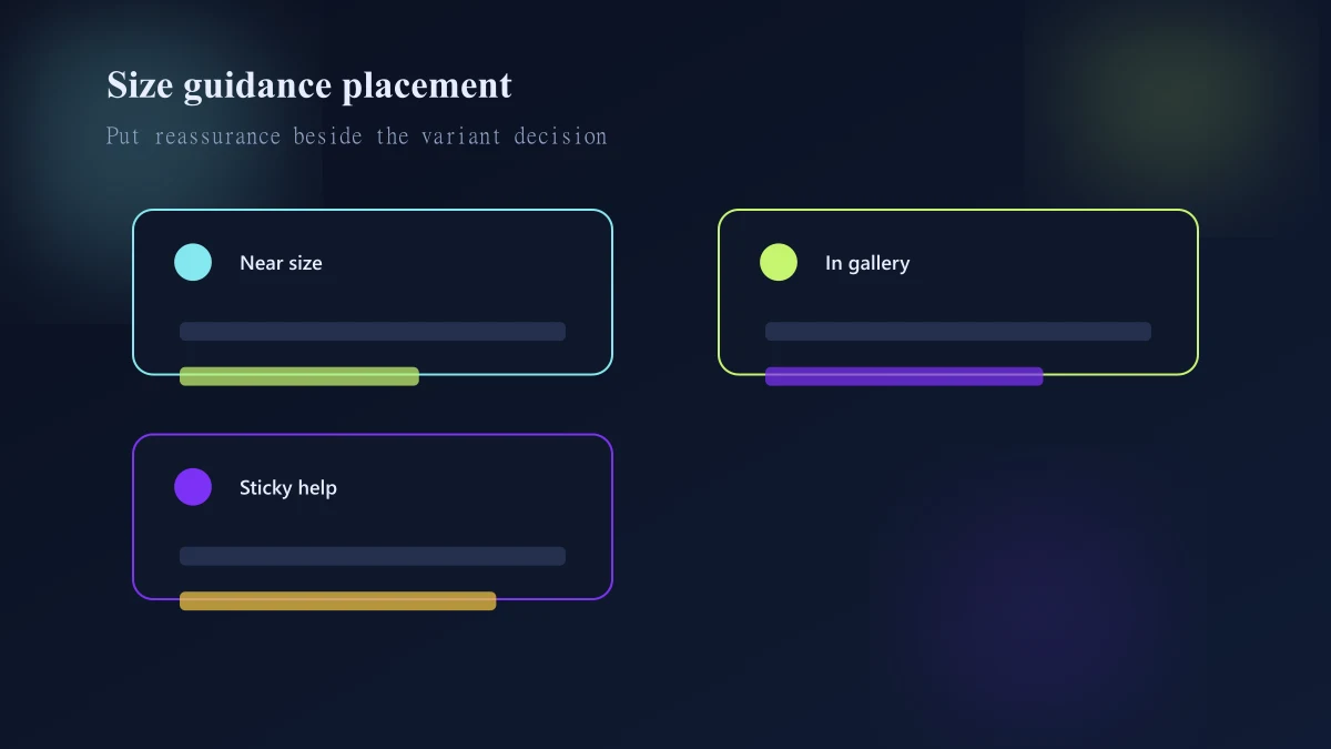 Mobile product page placement for size guidance near variant selection