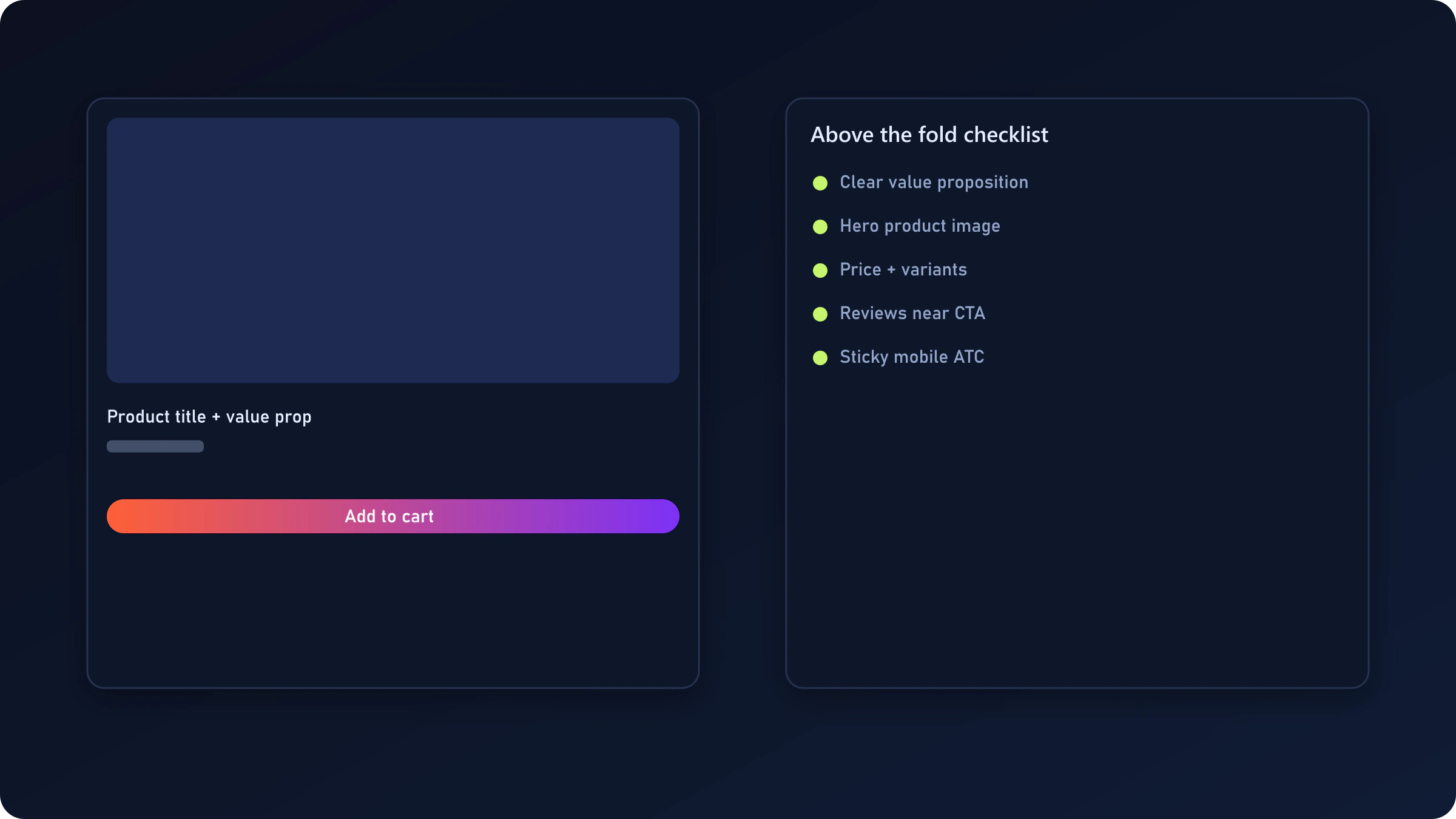 Product detail page layout with clear hierarchy for benefits, trust proof, and add-to-cart action